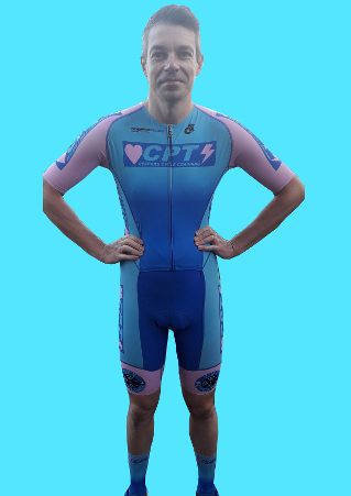 Richard Rollinson models the CPT Cycling Performance 2 piece skinsuit.