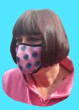 CPT Cycling face mask with small logo's, in pink from the side.