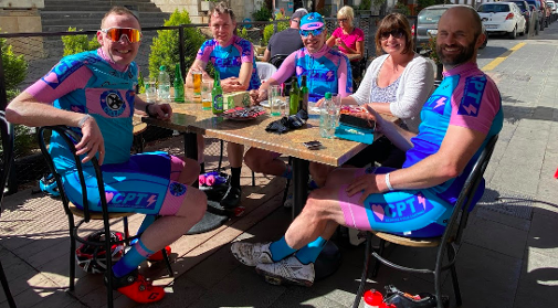 CPT Cycling riders at a cafe stop during Gran Canaria Training Camp 2020